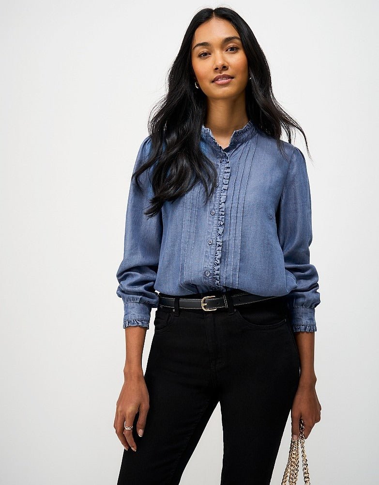 Young Ideas & Henmores - Emilia Chambray Frill Blouse - Chambray Solid - 8