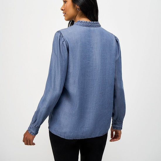 Young Ideas & Henmores - Emilia Chambray Frill Blouse - Chambray Solid - 8