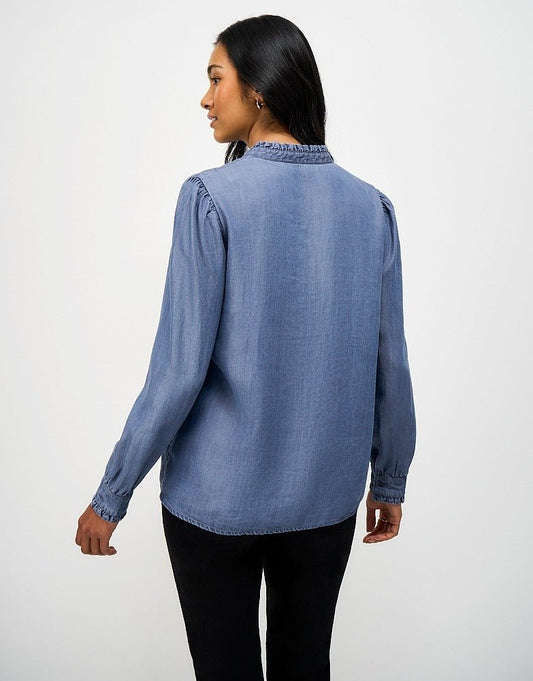 Young Ideas & Henmores - Emilia Chambray Frill Blouse - Chambray Solid - 8