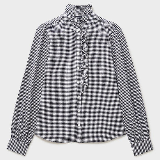 Young Ideas & Henmores - Harmony Frill Flannel Blouse - Navy Gingham - 8