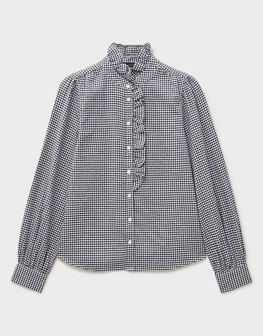 Young Ideas & Henmores - Harmony Frill Flannel Blouse - Navy Gingham - 8