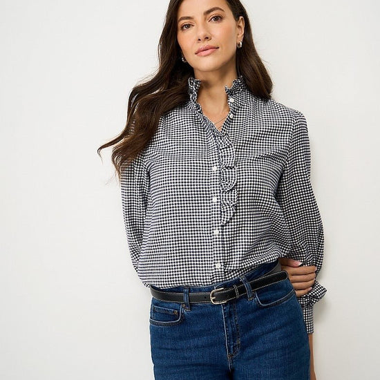 Young Ideas & Henmores - Harmony Frill Flannel Blouse - Navy Gingham - 8