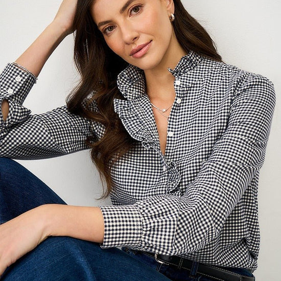 Young Ideas & Henmores - Harmony Frill Flannel Blouse - Navy Gingham - 8