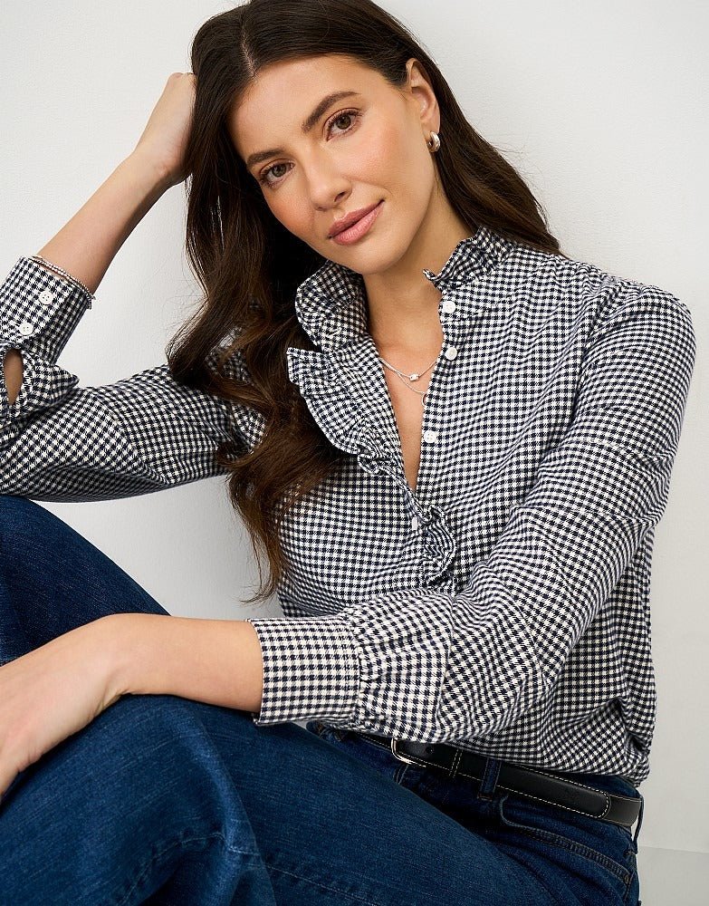 Young Ideas & Henmores - Harmony Frill Flannel Blouse - Navy Gingham - 8