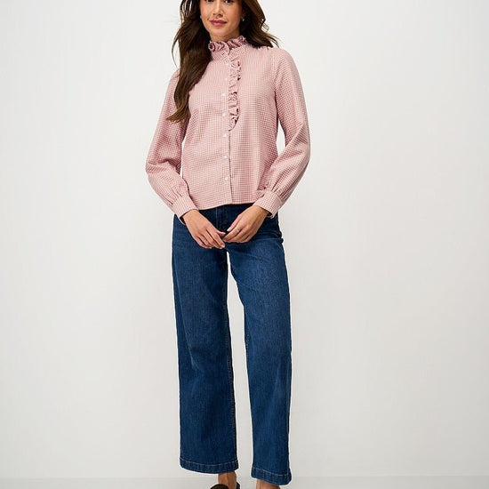 Young Ideas & Henmores - Harmony Frill Flannel Blouse - Navy Gingham - 8