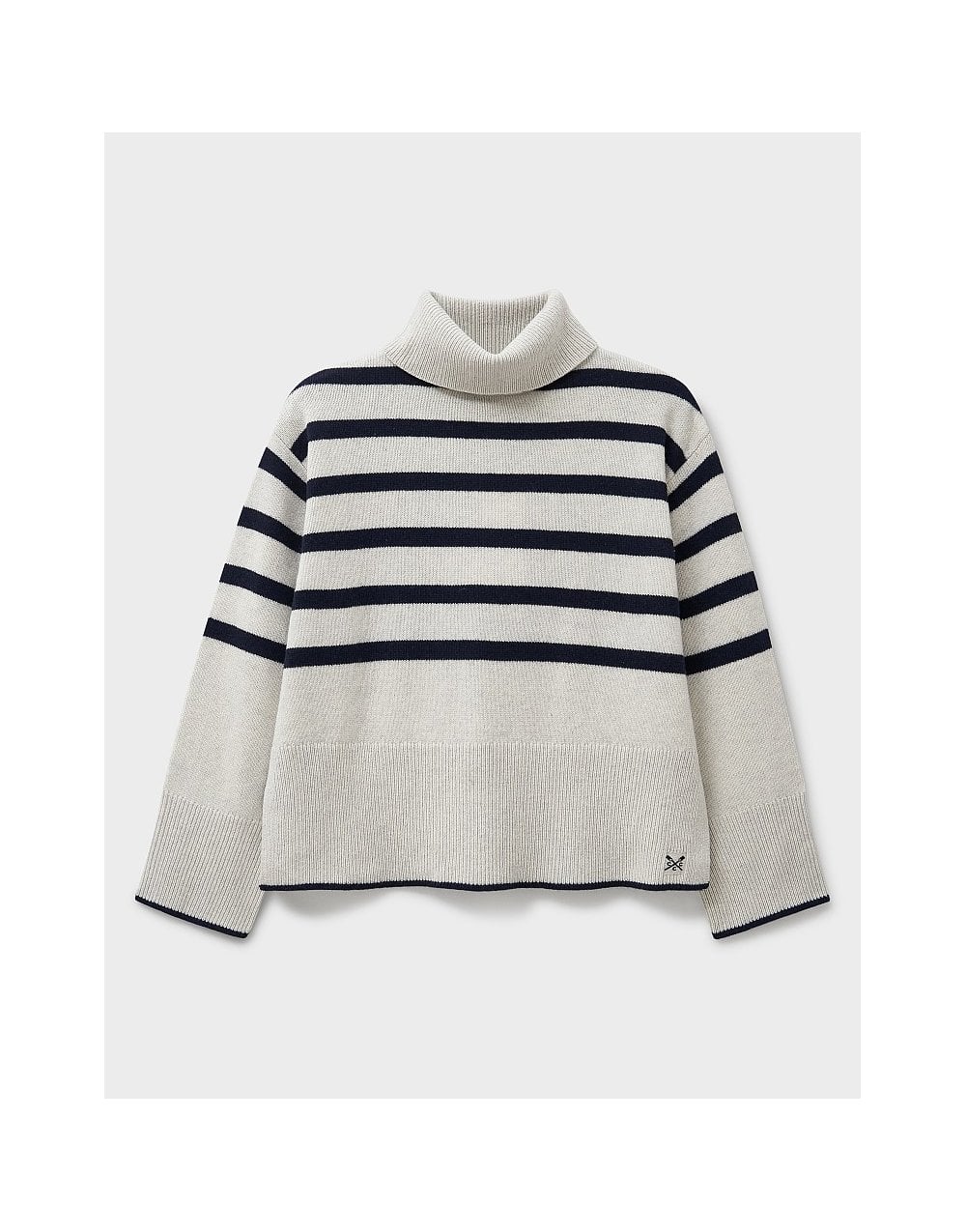 Young Ideas/Henmores - Harmony Saddle Shoulder Funnel Neck Jumper - Grey/Navy Stripe - 8