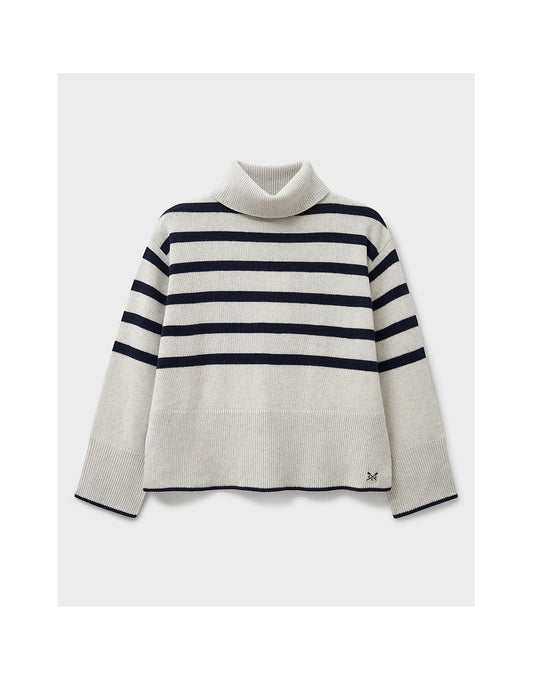 Young Ideas/Henmores - Harmony Saddle Shoulder Funnel Neck Jumper - Grey/Navy Stripe - 8