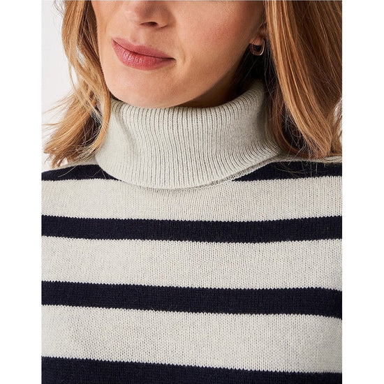 Young Ideas/Henmores - Harmony Saddle Shoulder Funnel Neck Jumper - Grey/Navy Stripe - 8