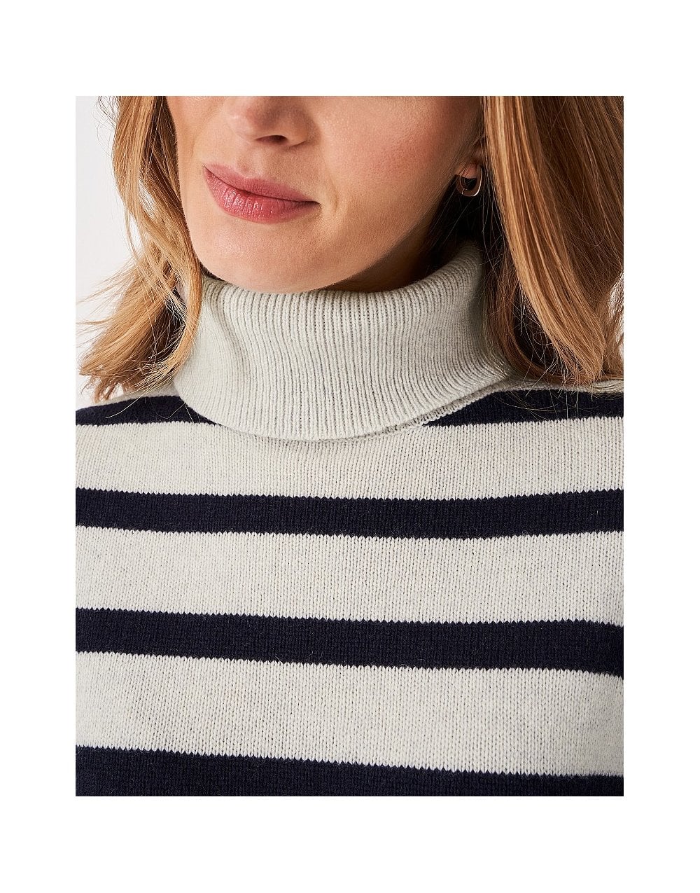 Young Ideas/Henmores - Harmony Saddle Shoulder Funnel Neck Jumper - Grey/Navy Stripe - 8