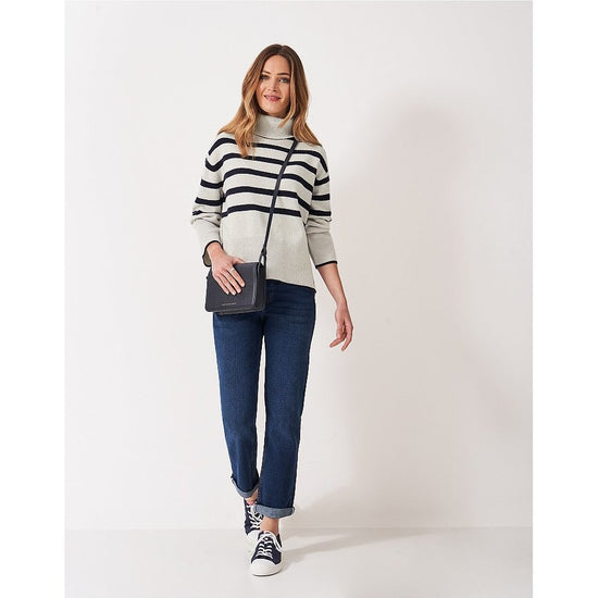 Young Ideas/Henmores - Harmony Saddle Shoulder Funnel Neck Jumper - Grey/Navy Stripe - 8
