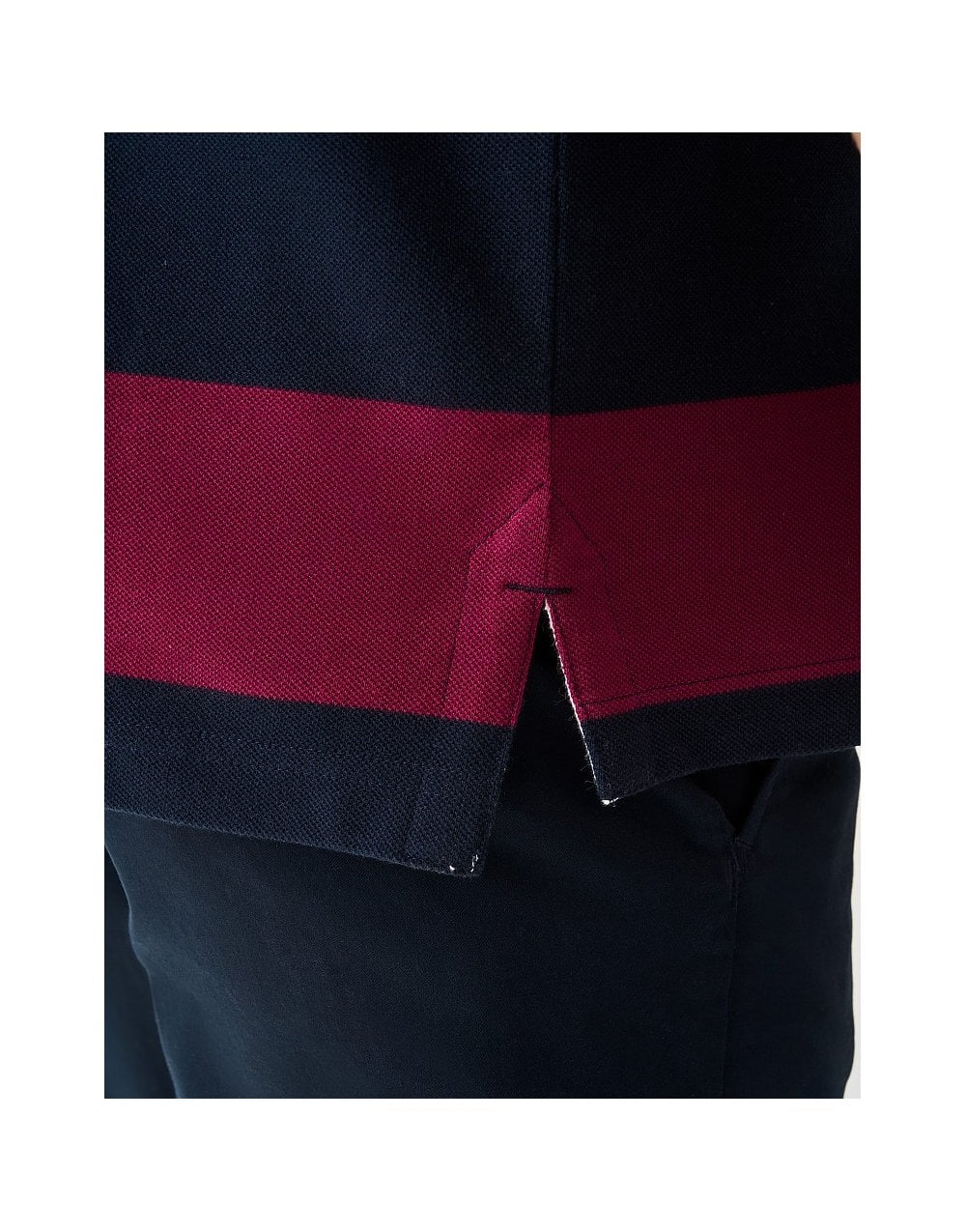 Young Ideas/Henmores - Heritage Rugby Stripe Polo - Beetroot Red/Navy - S