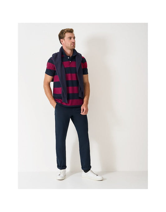 Young Ideas/Henmores - Heritage Rugby Stripe Polo - Beetroot Red/Navy - S