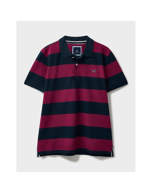 Young Ideas/Henmores - Heritage Rugby Stripe Polo - Beetroot Red/Navy - S