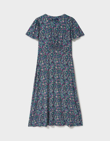 Young Ideas & Henmores - Jenna Flutter Sleeve Jersey Dress - Navy Meadow - 8