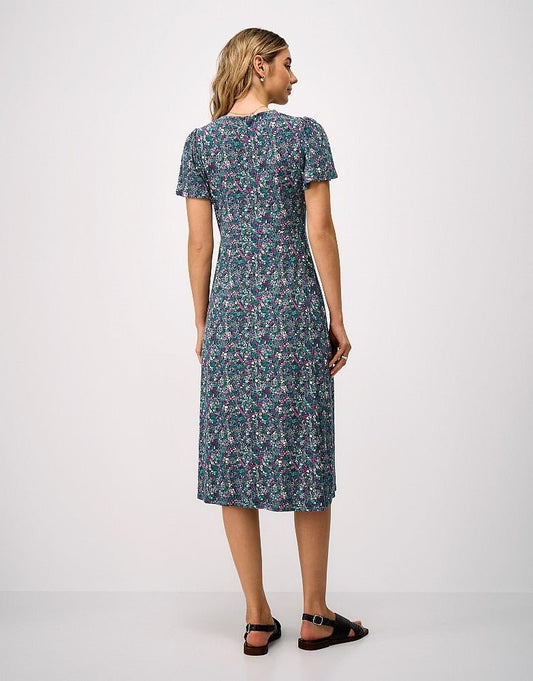 Young Ideas & Henmores - Jenna Flutter Sleeve Jersey Dress - Navy Meadow - 8