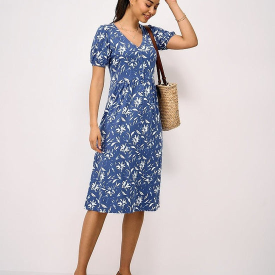 Young Ideas & Henmores - Kiki Button Jersey Dress - Dutch Blue Floral - 8