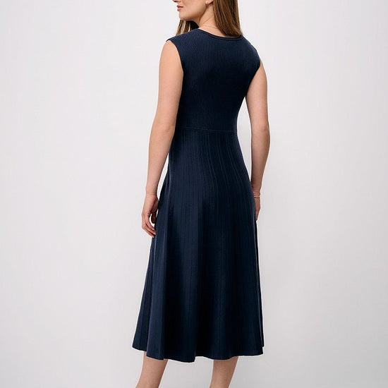 Young Ideas & Henmores -Lou Fluted Rib Knitted Dress -Navy -8
