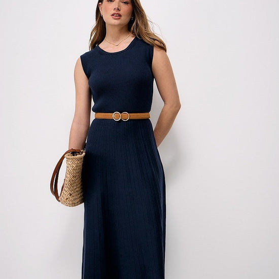 Young Ideas & Henmores -Lou Fluted Rib Knitted Dress -Navy -8
