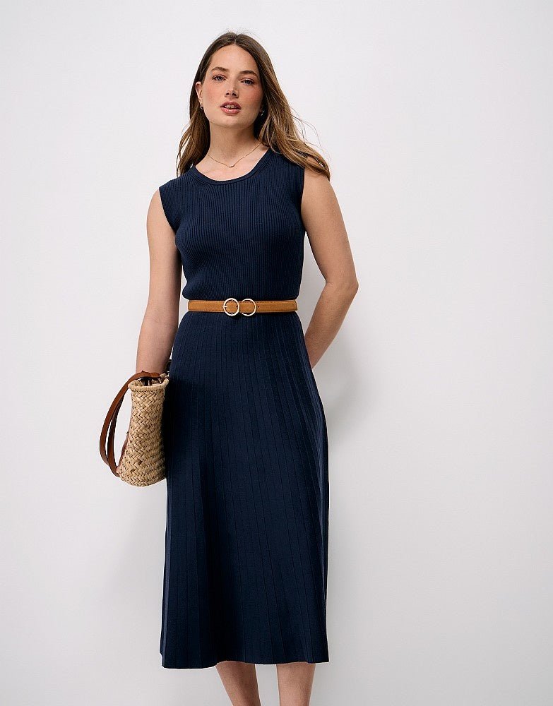 Young Ideas & Henmores -Lou Fluted Rib Knitted Dress -Navy -8