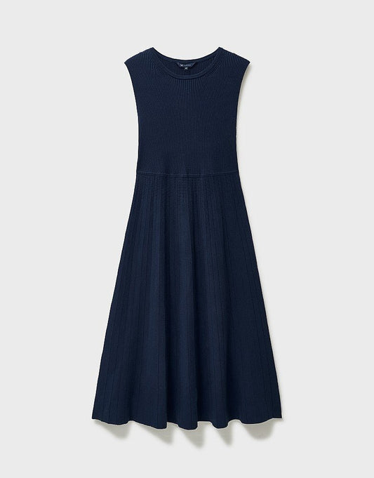 Young Ideas & Henmores -Lou Fluted Rib Knitted Dress -Navy -8