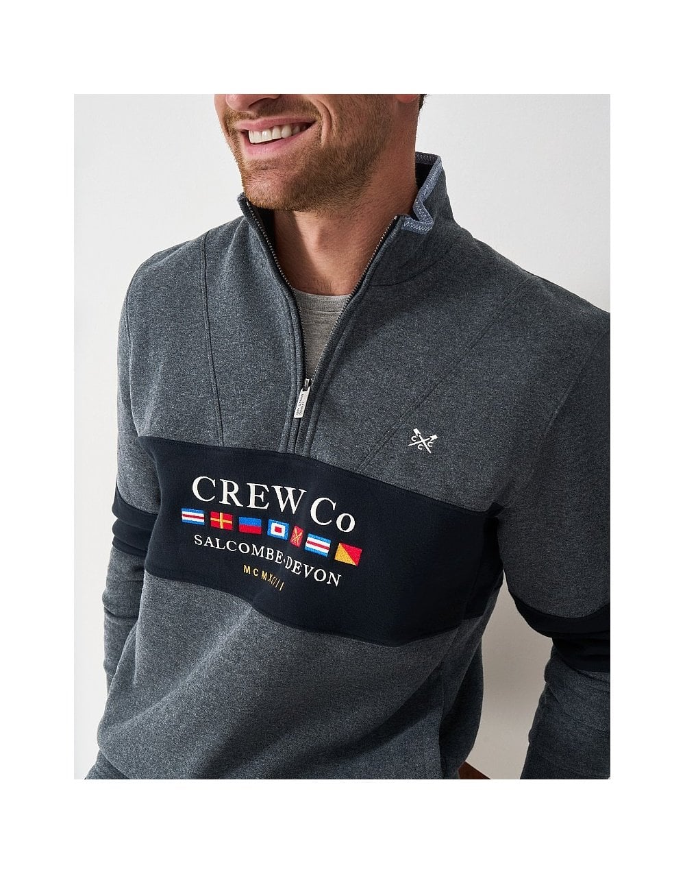 Young Ideas/Henmores - Waterside Graphic Cut And Sew Half Zip - Chart Marl - S