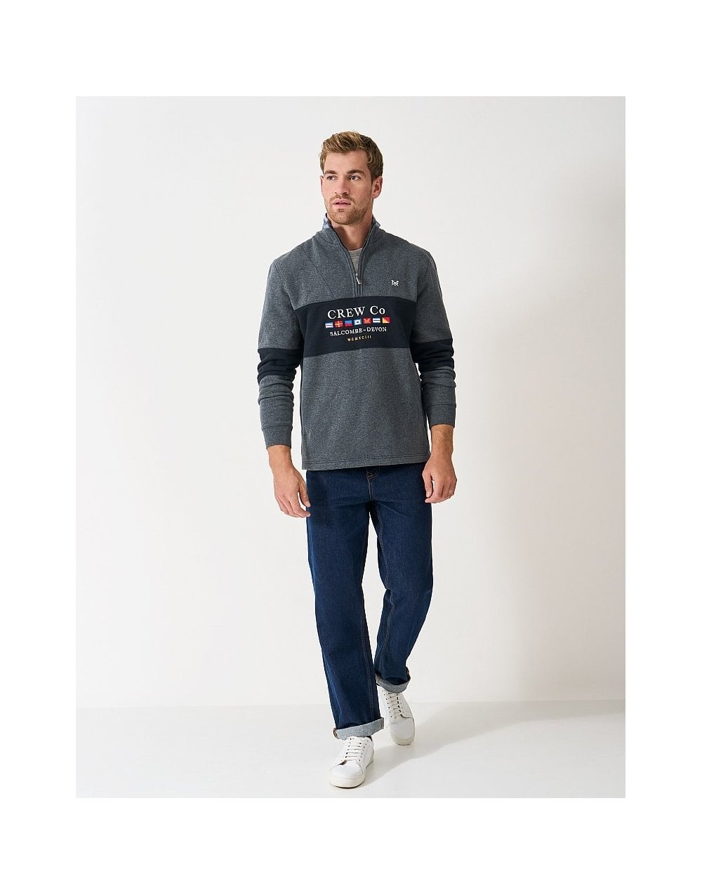 Young Ideas/Henmores - Waterside Graphic Cut And Sew Half Zip - Chart Marl - S