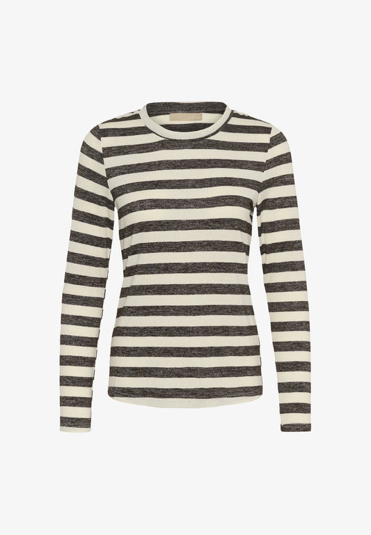 Young Ideas & Henmores -Cat Alexandra Long Sleeve T-Shirt -Brown/Whitecap -XS