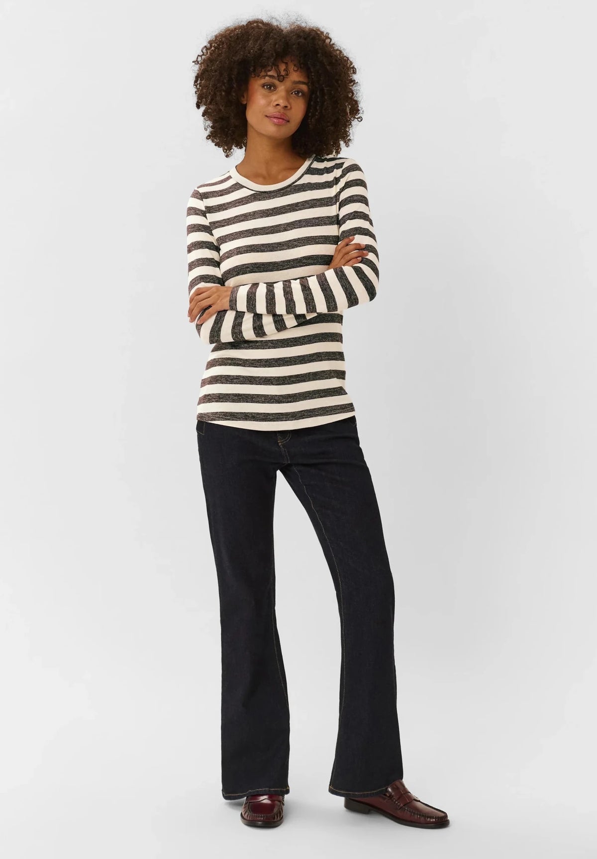 Young Ideas & Henmores -Cat Alexandra Long Sleeve T-Shirt -Brown/Whitecap -XS