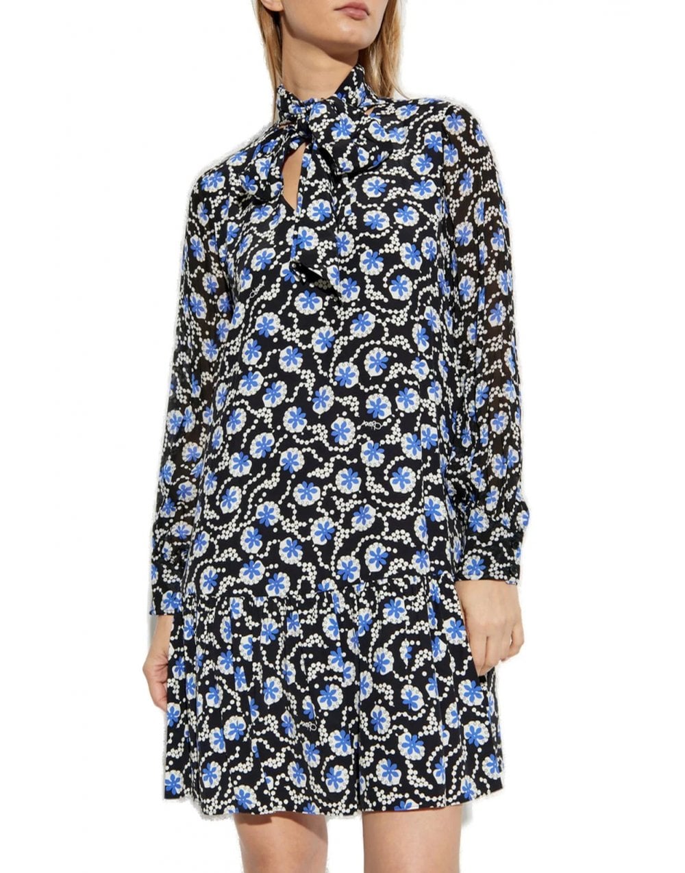 Young Ideas/Henmores - Ami Front Bow Floral Print Short Dress - Pirouette Blue - S