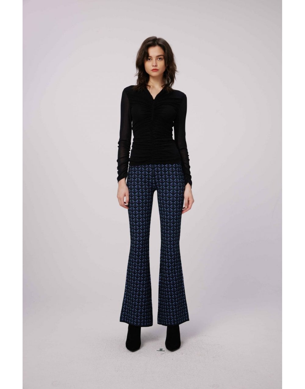 Young Ideas/Henmores - Ashdon Geometric Flare Pull On Trousers - SGPBS Blue - S