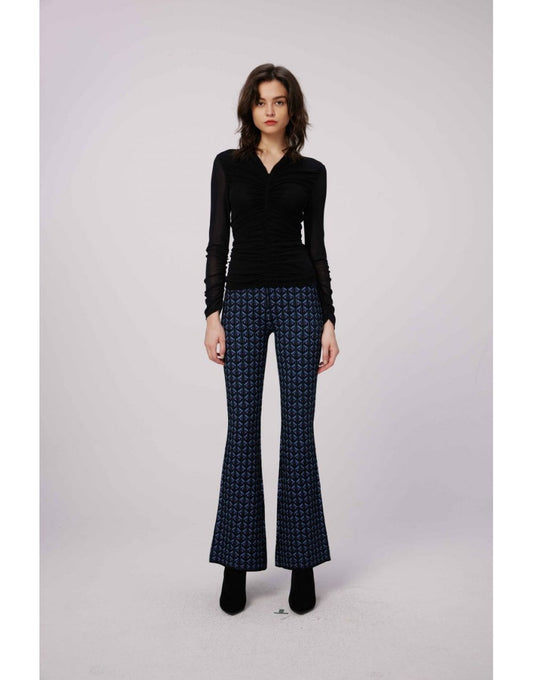 Young Ideas/Henmores - Ashdon Geometric Flare Pull On Trousers - SGPBS Blue - S