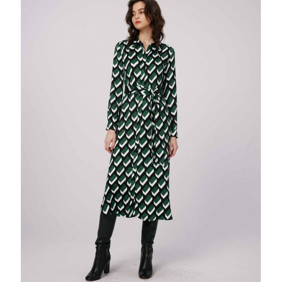 Young Ideas/Henmores - Gizelle Blocks Tie Waist Midi Dress - BLGLG Dark Green Multi - S