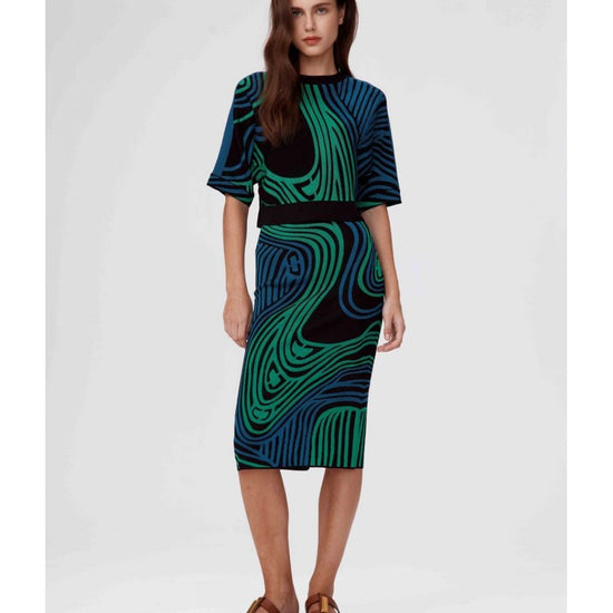 Young Ideas/Henmores - Margarite Floating Curve Elasticated Skirt - Green/Blue - XS