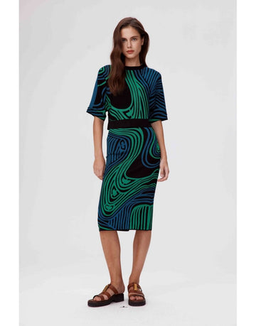 Young Ideas/Henmores - Margarite Floating Curve Elasticated Skirt - Green/Blue - XS