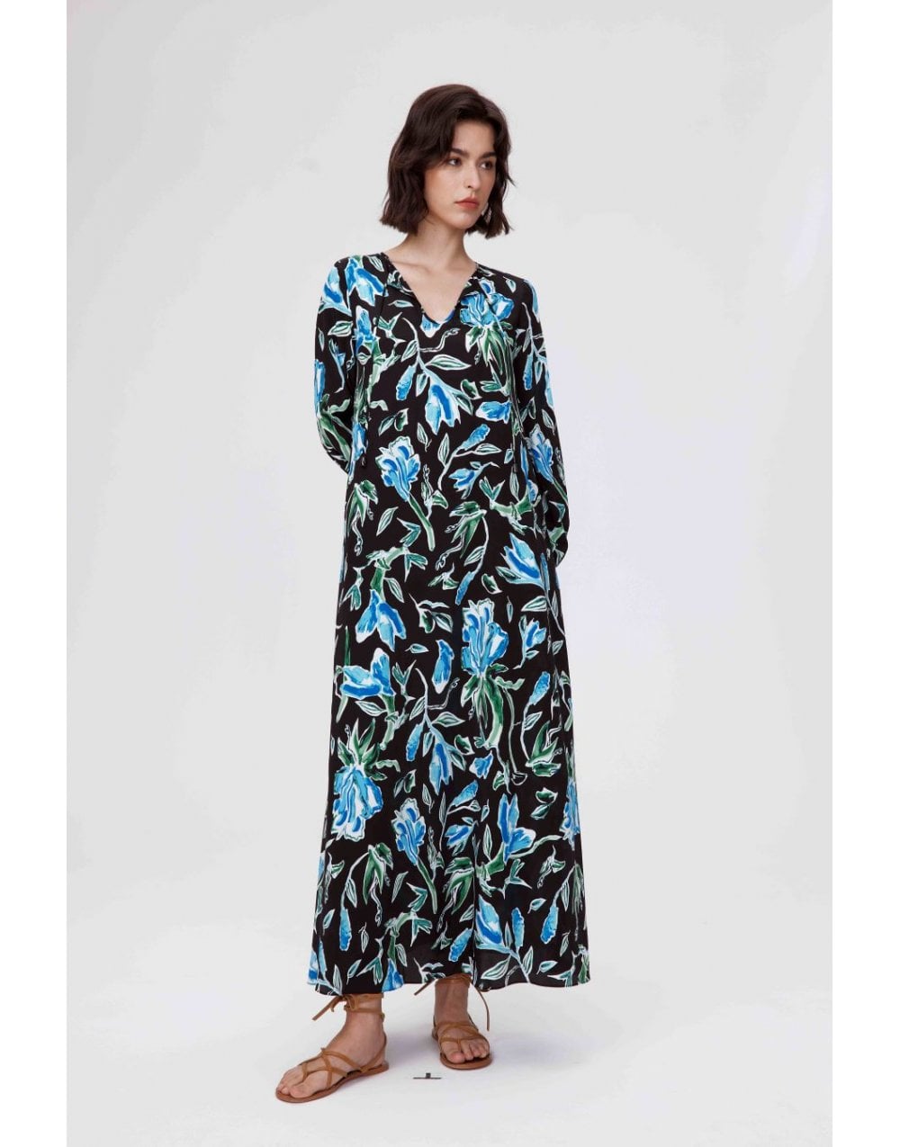 Young Ideas/Henmores - Vandy Tulip Fields Tie Waist Midi Dress - Blue/Black - S
