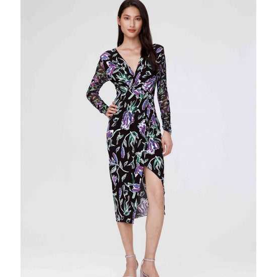 Young Ideas/Henmores - Vivanne Double V Front Split Dress - Black/Purple - S