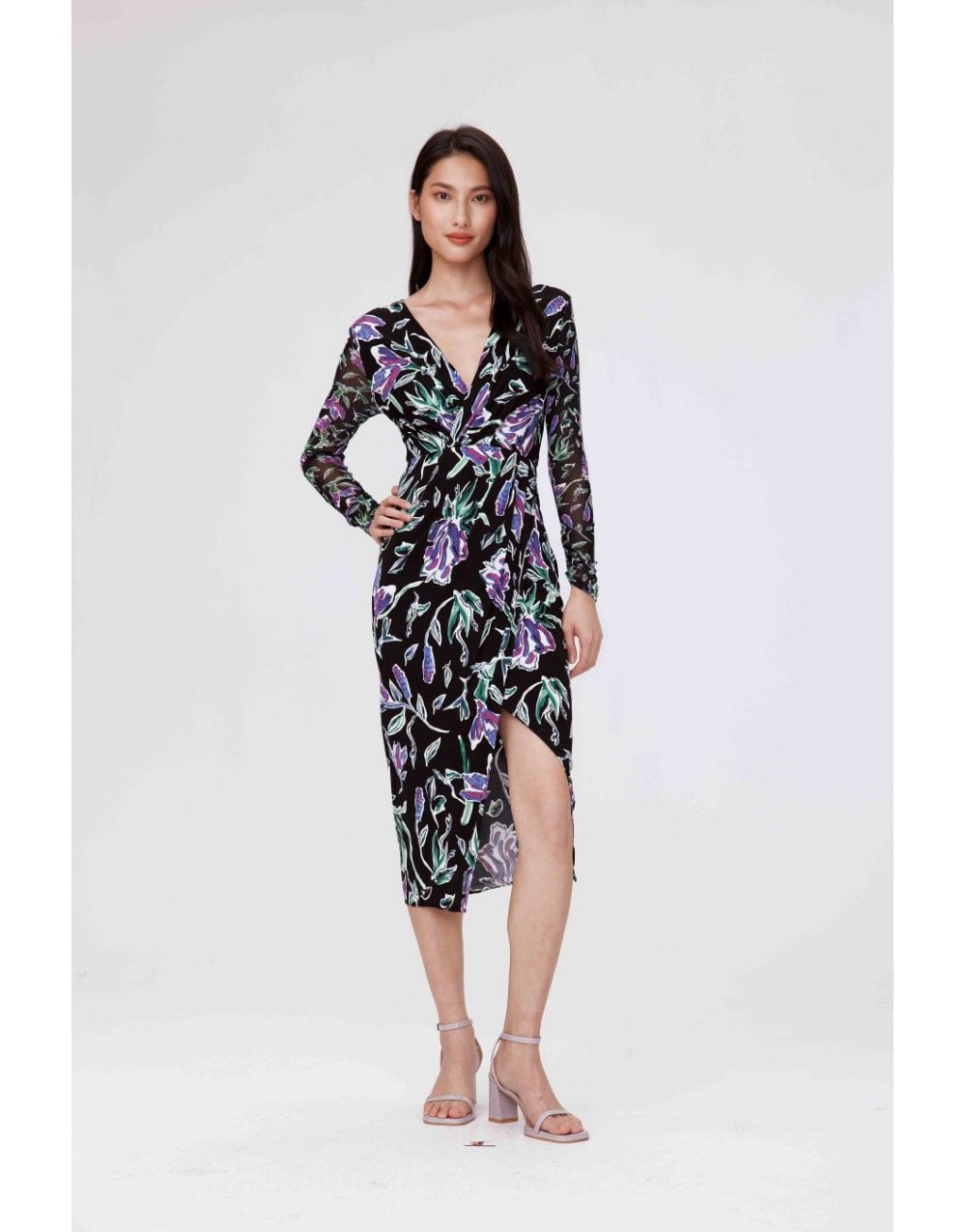 Young Ideas/Henmores - Vivanne Double V Front Split Dress - Black/Purple - S