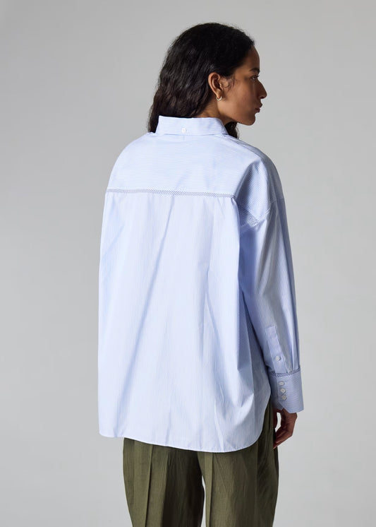 Pocket Cat Detail Striped Oversized Shirt