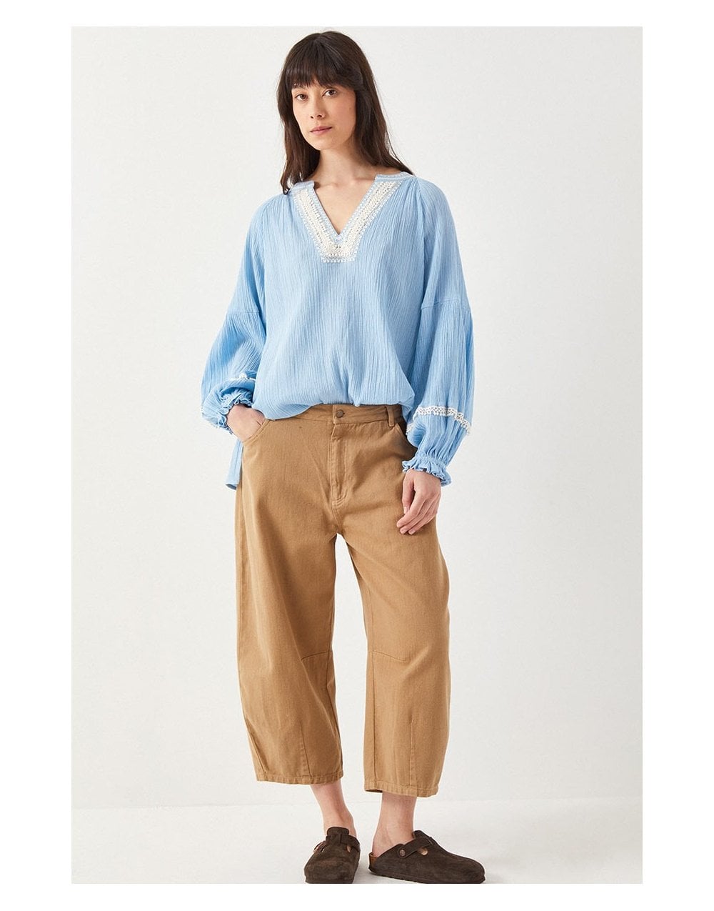 Young Ideas/Henmores - Luna Crochet Detail V Neck Blouse - Blue - 8