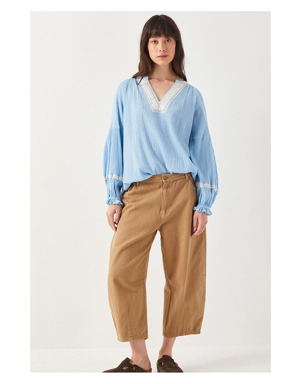 Young Ideas/Henmores - Luna Crochet Detail V Neck Blouse - Blue - 8