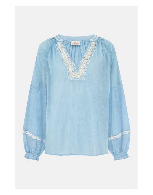 Young Ideas/Henmores - Luna Crochet Detail V Neck Blouse - Blue - 8