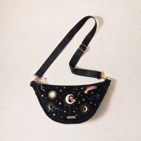 Young Ideas & Henmores -Aurora Lights Charcoal Velvet Crossbody Sling Bag -Charcoal -OS