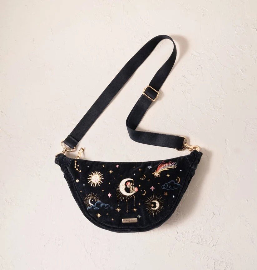 Young Ideas & Henmores -Aurora Lights Charcoal Velvet Crossbody Sling Bag -Charcoal -OS