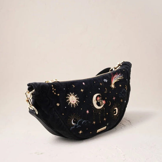 Young Ideas & Henmores -Aurora Lights Charcoal Velvet Crossbody Sling Bag -Charcoal -OS