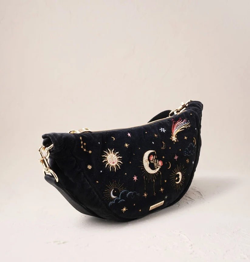 Young Ideas & Henmores -Aurora Lights Charcoal Velvet Crossbody Sling Bag -Charcoal -OS