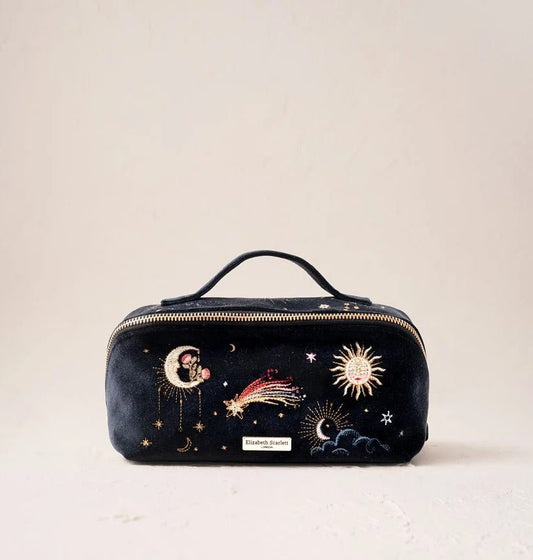 Young Ideas & Henmores -Aurora Lights Charcoal Velvet Open Flat Makeup Bag -Charcoal -OS