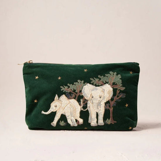 Young Ideas & Henmores -Baby Elephant Forest Conservation Velvet Everyday Pouch -Forest -OS