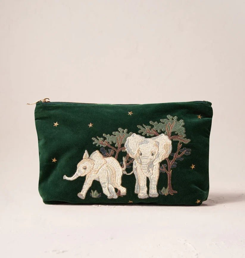 Young Ideas & Henmores -Baby Elephant Forest Conservation Velvet Everyday Pouch -Forest -OS