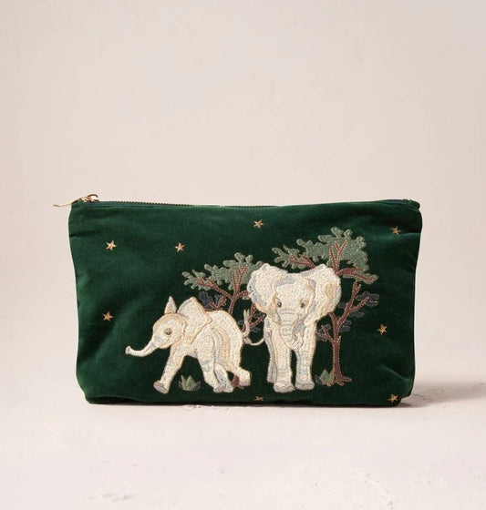 Young Ideas & Henmores -Baby Elephant Forest Conservation Velvet Everyday Pouch -Forest -OS