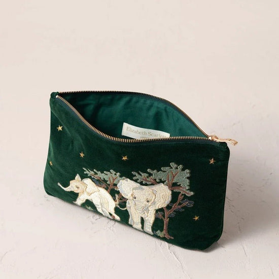 Young Ideas & Henmores -Baby Elephant Forest Conservation Velvet Everyday Pouch -Forest -OS